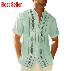 Men's Cuban Guayabera Short Sleeve Button Down Shirt Cotton Casual